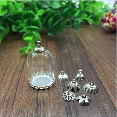5sets/lot 25*18mm glass globe 18mm silver color lace base beads cap set glass vial pendant glass bottle pendant jewelry findings