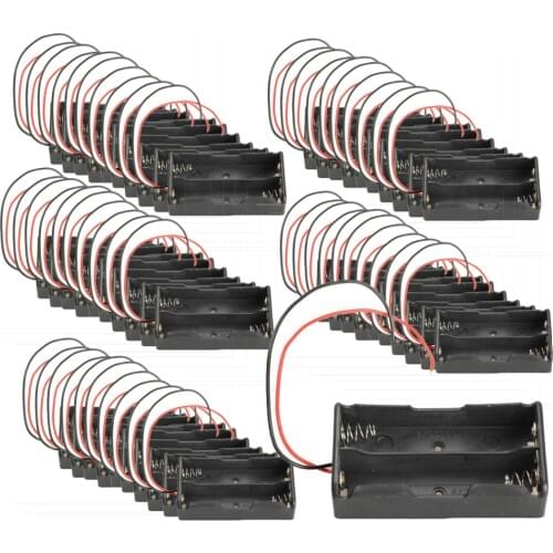 50*Black Double Slot 18650 Battery holder 3.7V Clip Holder Box Case With Wire Lead Battery Storage Box 18650 Battery Holder