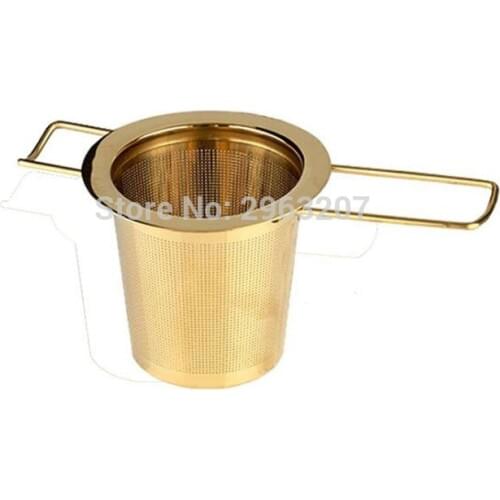 50pcs Luxury 304 Stainless Steel Gold Tea Strainer Folding Foldable Tea Infuser Basket For Teapot Cup Teaware