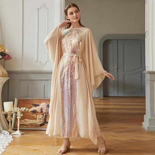 Abaya Dubai Dress Women Muslim Sequins Caftan Marocaind Jellaba Femme Sash Ramadan Hijab Long Robe Longue Kimono Femme Musulmane