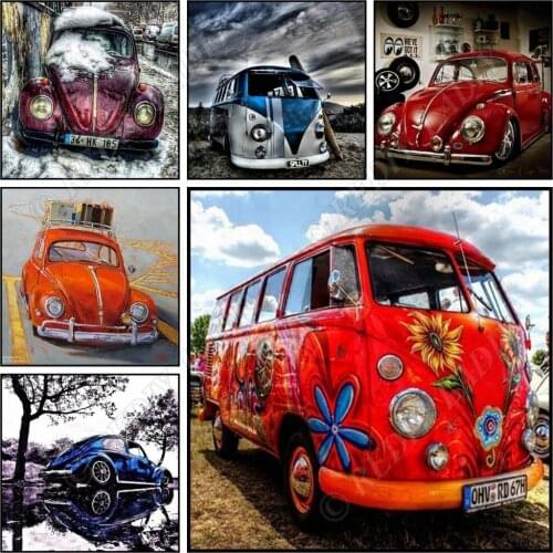 Diamond Mosaic Red Car Picture of Rhinestones Beaded Cross Stitch Full Square / Round Diamond Embroidery Crafts Home Decoration