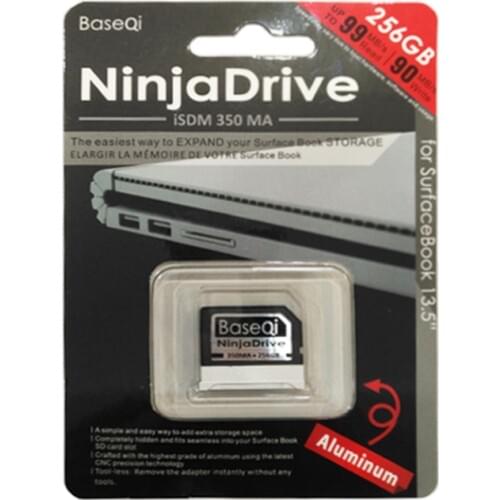BaseQi NinjaDrive Aluminum Memory Card 256GB SD Card For Microsoft Surface Book 1/2-13inch