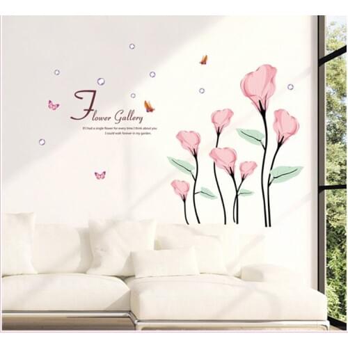 Butterfly Tulips Wall Sticker TV Background Decoration DIY Wall Poster Home Decor Bedroom For Children Wallstick Pail Packing