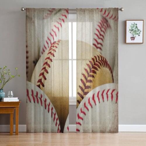 Retro Baseball Sports Window Treatment Tulle Modern Sheer Curtains for Kitchen Living Room the Bedroom Curtains Decoration
