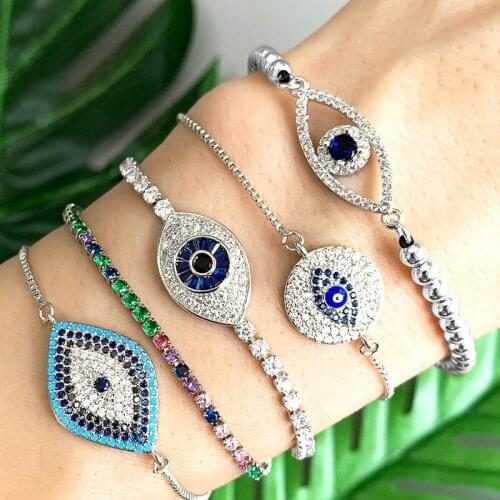 Bohemian CZ Rainbow Evil Eyes Protection Bracelets For Women Crystal Bracelet Gold Charms Pendant Jewelry Gift 2021