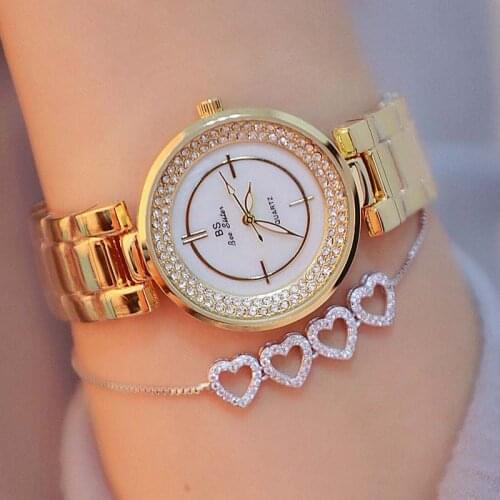 BS Top Style Fashion Womens Luxury Leather Band Quartz WristWatch Ladies Watch Women Dress Rose Gold Reloj Mujer Black Clock