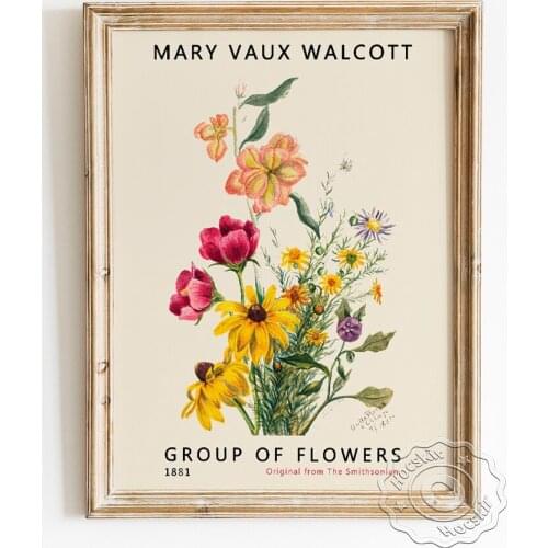 Mary Vaux Walcott Exhibition Museum Poster, Group Of Flowers Art Prints Canvas Painting, Vintage Flowers Wall Art Home Decor
