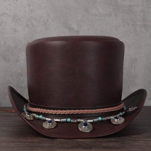 Women Men Leather Top Hat President Traditional Fedoras Hat Magician Tassel Cosplay Party Caps Dropshiping 3Size 13CM Top
