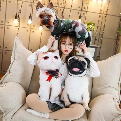 Simulation Funny Dog&Cat Plush Pillow Soft Cartoon Animal Pug&Persian Cat Stuffed Doll Nap Pillow Cushion Baby Kid Birthday Gift