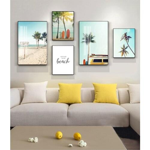 Canvas Painting Vintage Landscape Surfboard Palm Trees Surf Van Wall Art Posters Print Nordic Style Picture Modern Home Decor