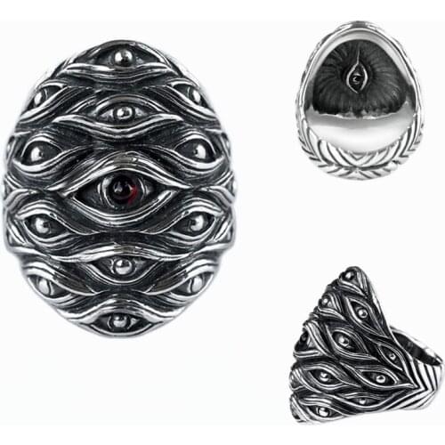 Personality Devil Eye Silver Color Rings for Women Men Adjustable Ring Gothic Punk Style Anime Skull Rings Party Jewelry Gifts