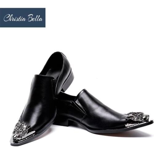 Christia Bella Brand New Handmade Pointed Toe Metal Tip Spikes Slip On Dress Shoes Evening Party Wedding Shoes Plus Size 38-47