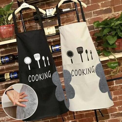 Kitchen Apron Waterproof Oil-Proof Apron For Woman Adjustable Household Cooking Bib With Pocket Hand-Wiping Clean Tool Accessory