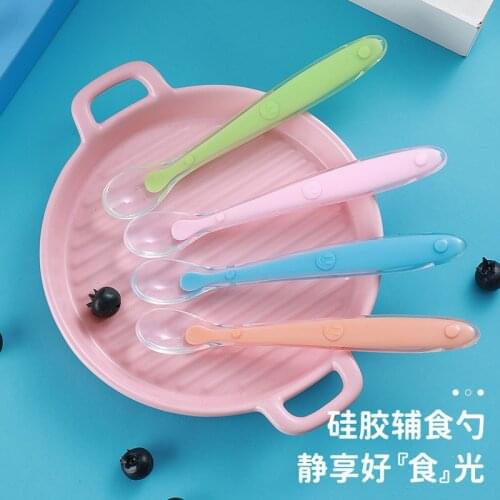 Baby boy girl soft head silicone spoon candy color temperature sensing spoon child food baby feeding tool