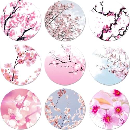 58mm Cute Japan Cherry Blossoms Rose Flowers Icons Pins Badge Decoration Brooches Metal Badges For Backpack Decoration