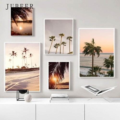 Sea Beach Wall Art Canvas Painting Nordic Posters and Prints Wall Pictures for Living Room Decor Sunset Coconut Tree Home Decor