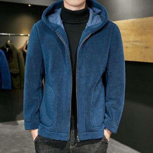 2021 New Winter Men Faux Sheep Fur Coat Fluffy Warm Outwear Male Thicker Plus Size Solid Loose Casual Hoded Top Jackets W36