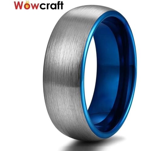 Mens Womens Tungsten Wedding Bands Blue Plated Matte Finish Surface Tungsten Carbide Engagement Rings with Comfort Fit