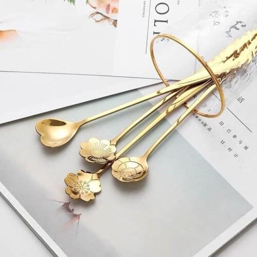 6pcs CoffeeSpoon Sets Stainless Steel Long Handle Mixing Spoons Honey Spoon Dessert Ice Cream Teaspoon Cutlery Kitchen Gadget