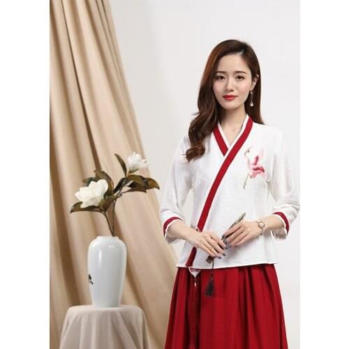 Chinese Style Clothing Women Clothes 2021 Cheongsam Top Chinese Traditional Shirt Blouse Cotton Hanfu Ladies Chinese Tops 12338