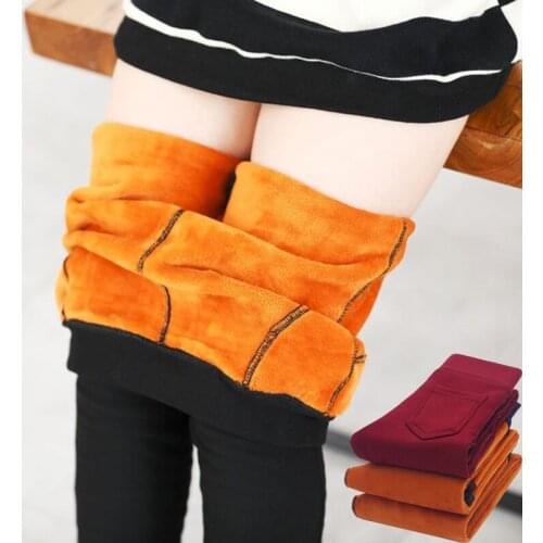 Autumn Winter Kids Pants Girls Warm Leggings Plus Velvet Thick Pencil Pants Children Skinny High Elasticity Solid Long Trousers