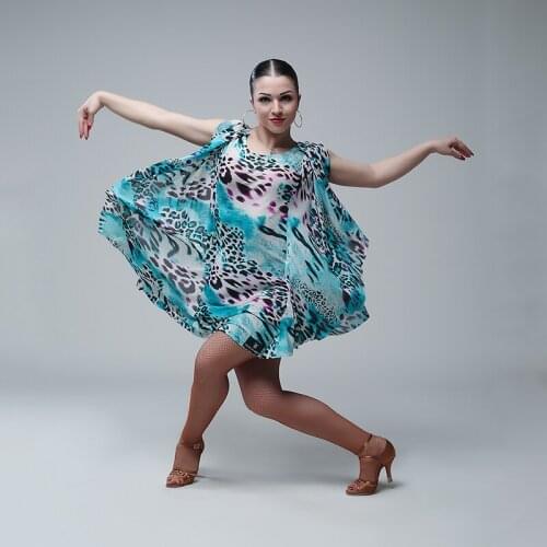 2017New Black Leopard Cuffs asymmetry Rumba Latin Salsa Samba Chacha Ballroom Dance Dress Competition Dancewear for sale