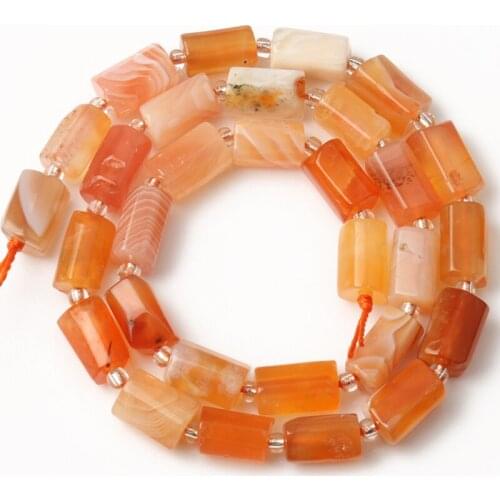 Natural Faceted Orange Red Agates Stone Beads Column Shape Loose Beads for Jewelry Making DIY Bracelet Charms Accessories 7.5