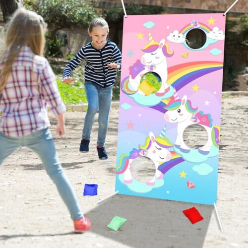 Rainbow Unicorn Theme Bean Bag Hanging Toss Game Banner Set Indoor Outdoor Toy Birthday Party Decoration Supplies for Children
