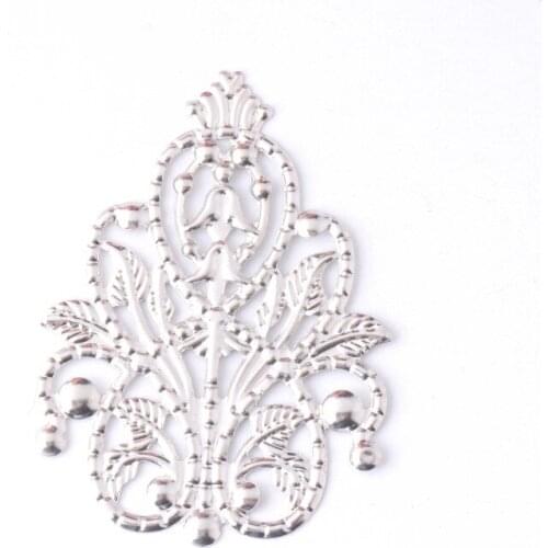 MIAOCHI Retail 5Pcs Silver Tone Filigree Wraps Flower Connectors Metal Crafts Gift Decoration DIY Findings 4.8x3.5cm F0408