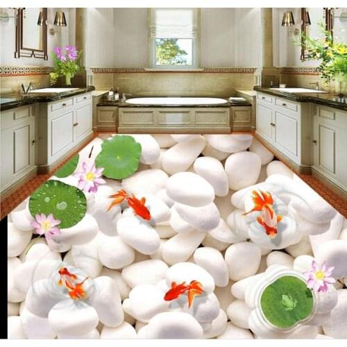Modern Custom 3D Floor Mural Cobblestone Goldfish Pond 3D Floor Ocean World Bathroom Floor PVC Wall Paper Self-adhesive Floor