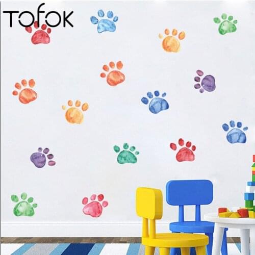 Tofok Cartoon Color Dog Feet Wall Stickers for Childrens Bedroom Porch Wall Beautification Decoration Stickers DIY Wall Decals