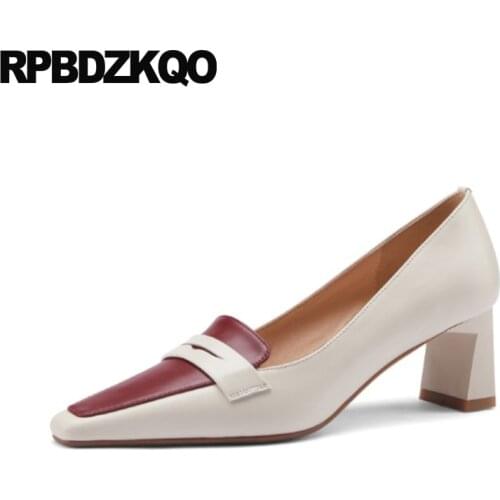 Pointed Toe Catwalk High Heels Pumps Strange Block Women Medium Special 2021 Genuine Leather Shoes Runway Size 33 Multi Colored