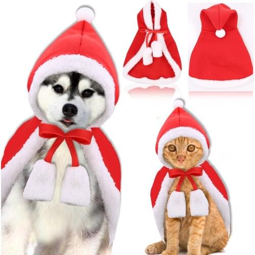 Christmas Pet Dog Cat Cloak Hooded Transformed Coat Winter Costume for Puppy French Bulldog Chihuahua New Year Cosplay Costume