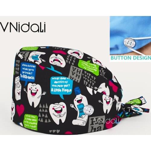 High quality Dental dentist hat nurse hats anime operating room cap hospital work cap Pet veterinary hat nursing hat with button