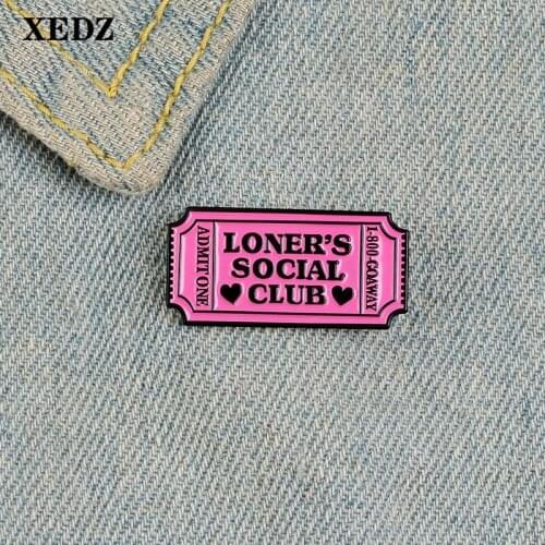 XEDZ Purple Vintage 1-800 Commemorative Movie Ticket Badge LONERS SOCIAL Love Club Team Personality Logo Punk Lapel Pin Jewelry