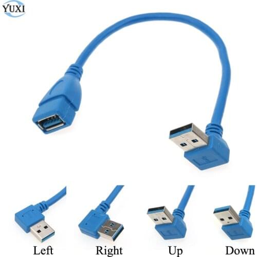 YuXi USB 3.0 Right / Left / Up / Down Angle 90 Degree Extension Cable Male To Female Adapter Cord USB Cable