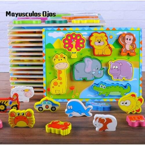 ZH 1PC Wooden 3D Puzzle Jigsaw Baby Early Learning Cognitive Digital Animals Handgrip Childrens Educational Toys