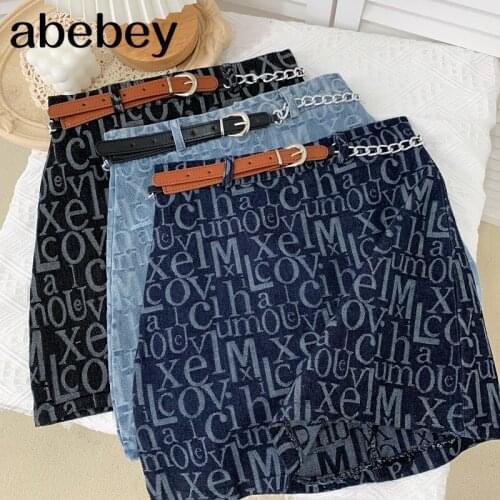 2021 New Summer Women Fashion All-match denim Skirt high waist slim letter print Skirt A-line short Skirt