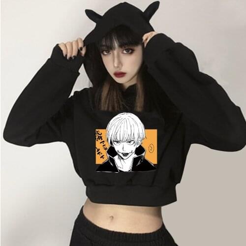 Jujutsu Kaisen Inumaki Toge Woman Short Hoodie Printed Pullovers Tops Long Sleeves V-neck Spring Autumn Clothing