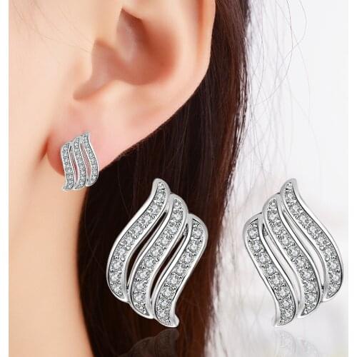 Fashion 925 Sterling Silver Crystal Wings Stud Earrings For Women brincos Bijoux Cubic Zirconia Earring Jewelry boucle d'oreille