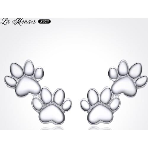 La Menars New Dog Paw Prints Silver Stud Earrings For Women 2021 Original European Style Genuine 925 Sterling Silver Jewelry