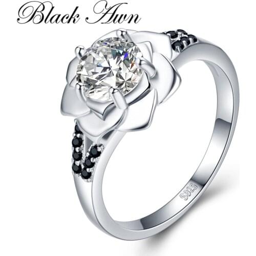 Flower 2021 New Romantic 925 Sterling Silver Fine Jewelry Engagement Black Spinel Engagement Ring for Women Anillos Mujer G073