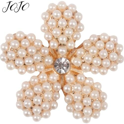 JOJO BOWS 2pcs Pearl Five-petal Flower Metal Accessories Wedding Decoration For Needlework Garment Sewing Patches Home Textile