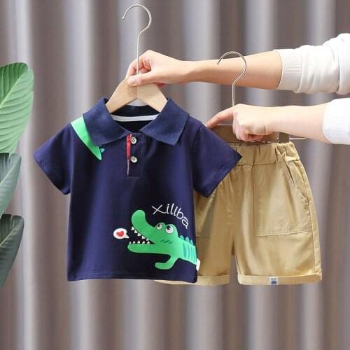 2021 Summer Children Fashion Clothing Baby Boys Girls Animal Lapel T Shirt Shorts 2Pcs/Set Kids Infant Toddler Tracksuit Outwear