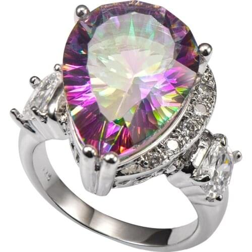 Shiny Rose Rainbow Crystal Zircon With Multi White Crystal Zircon 925 Sterling Silver Ring Size 6 7 8 9 10 11 F1494