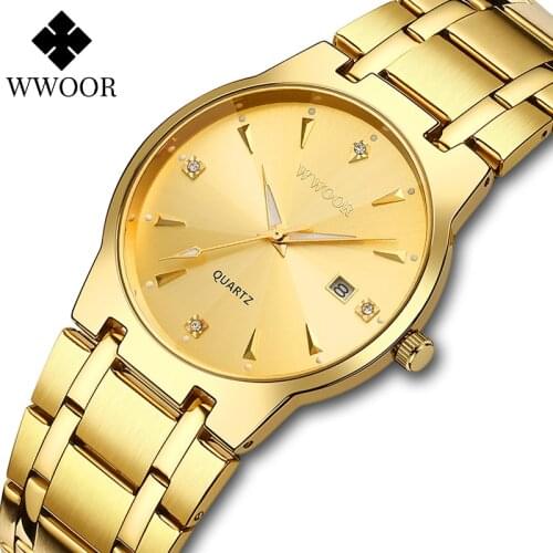 WWOOR Gold Watch for Men Warterproof Sports Mens Watch Top Brand Luxury Clock Male Business Quartz Wristwatch Relogio Masculino
