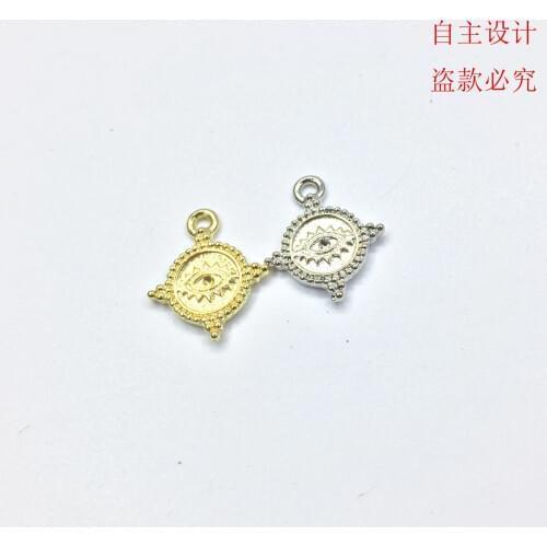 Eruifa 20pcs 10mm Pretty eye print Coin gold/Silver plated Zinc alloy Charms Pendant Jewelry DIY Necklace 2 colors