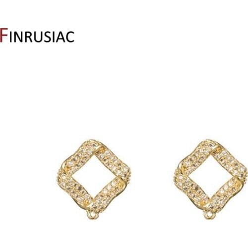 Glamorous Korean boutique earring components 14k gold plated zircon rhombus earrings Women Earrings Jewelry Making Supplies