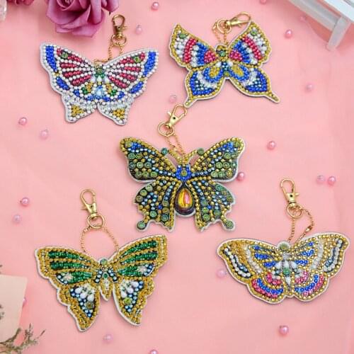 HeeBenor Store Diamond Keychains Butterfly Pattern Fashion Diamond Keyrings DIY Bag Pendant Jewelry Birthday Gifts YSK11