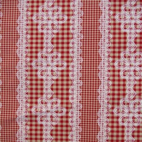55cmx50cm Cotton Linen Fabric for sewing pathwork, bedding - Checker And Lace (red)